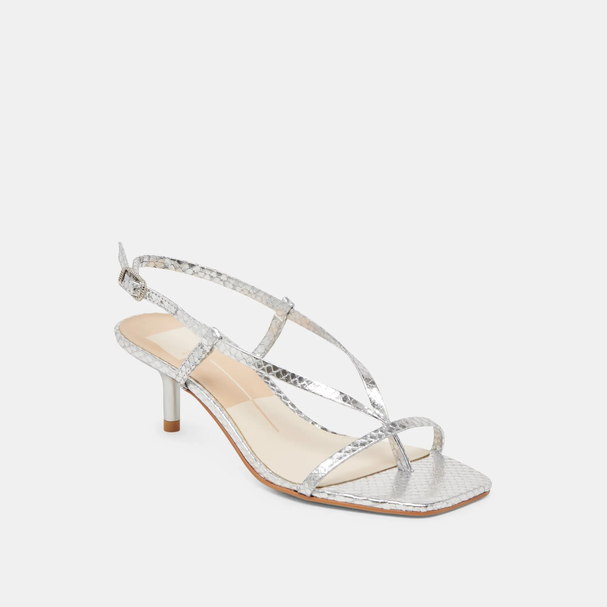 LAURY HEELS SILVER EMBOSSED LEATHER