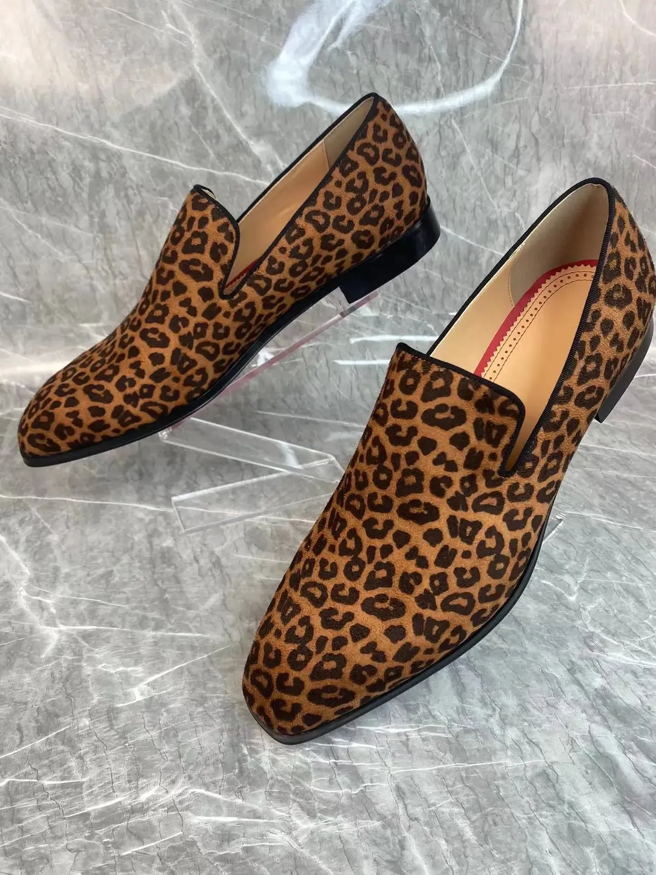 Leopard Pattern Suede Flat Loafers