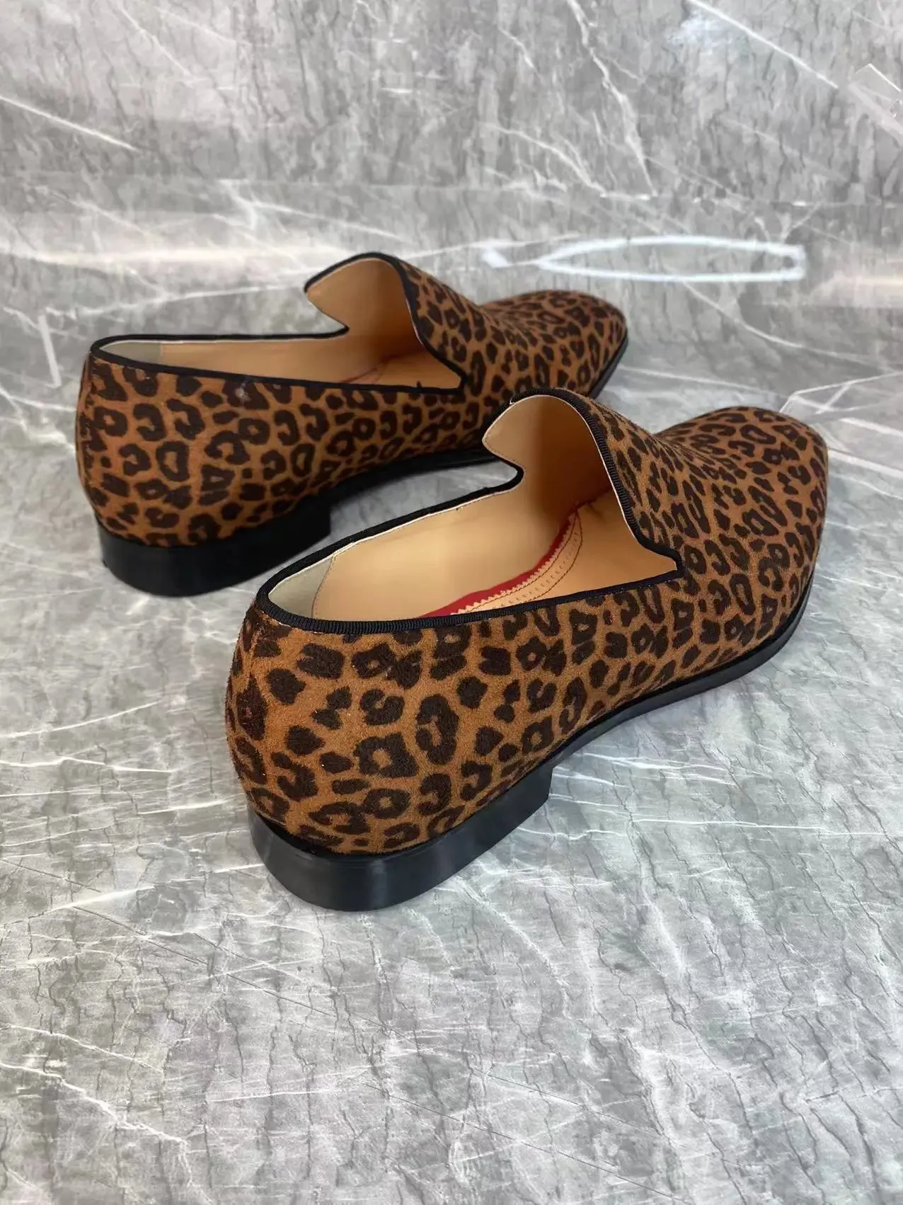 Leopard Pattern Suede Flat Loafers