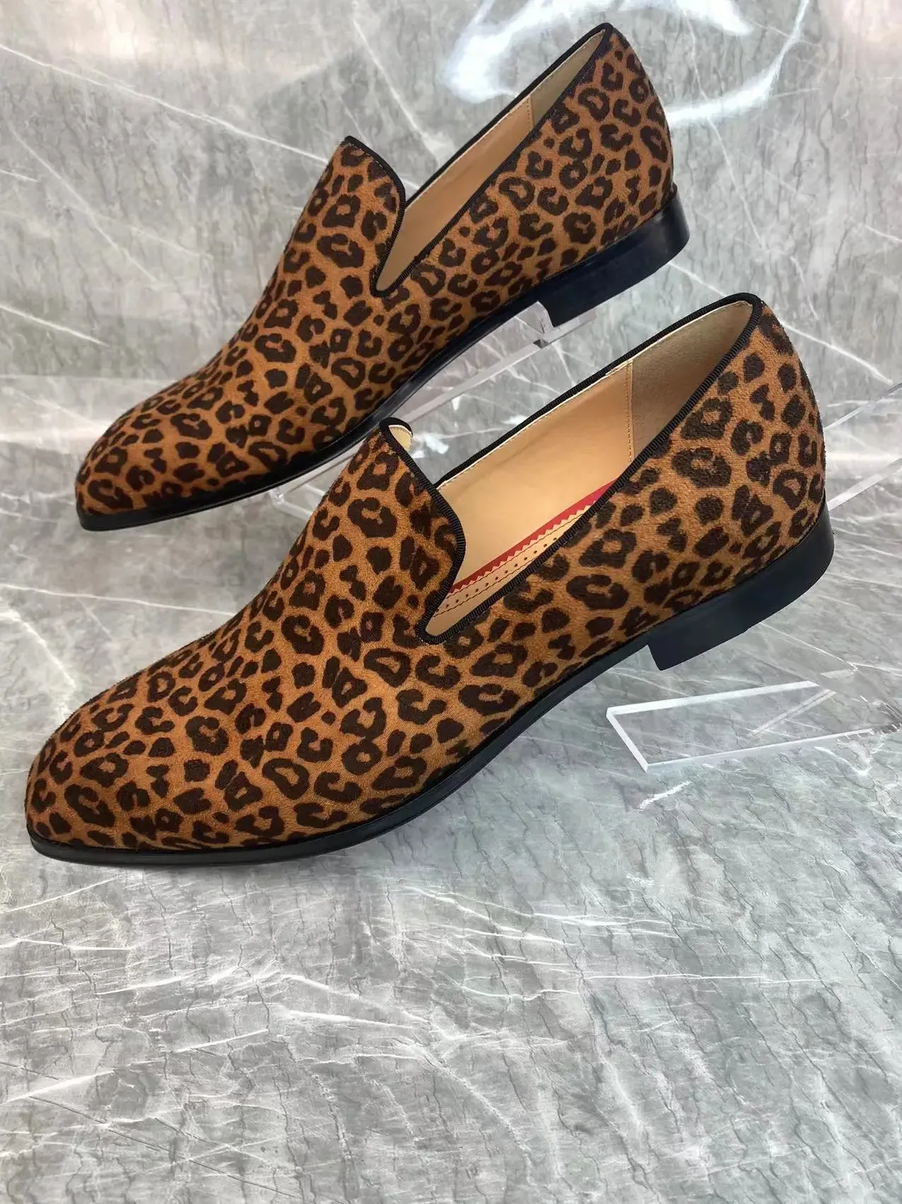 Leopard Pattern Suede Flat Loafers