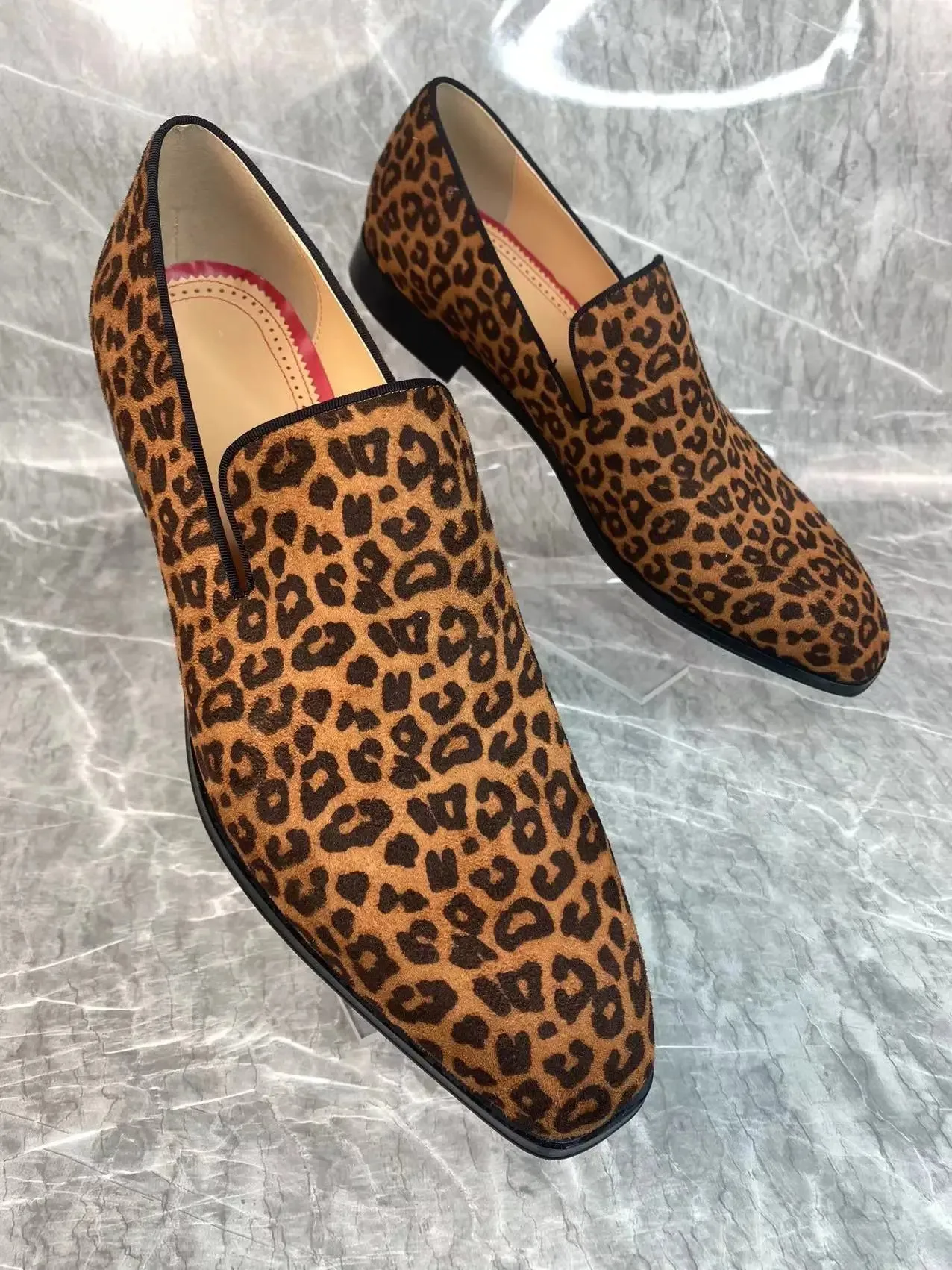 Leopard Pattern Suede Flat Loafers