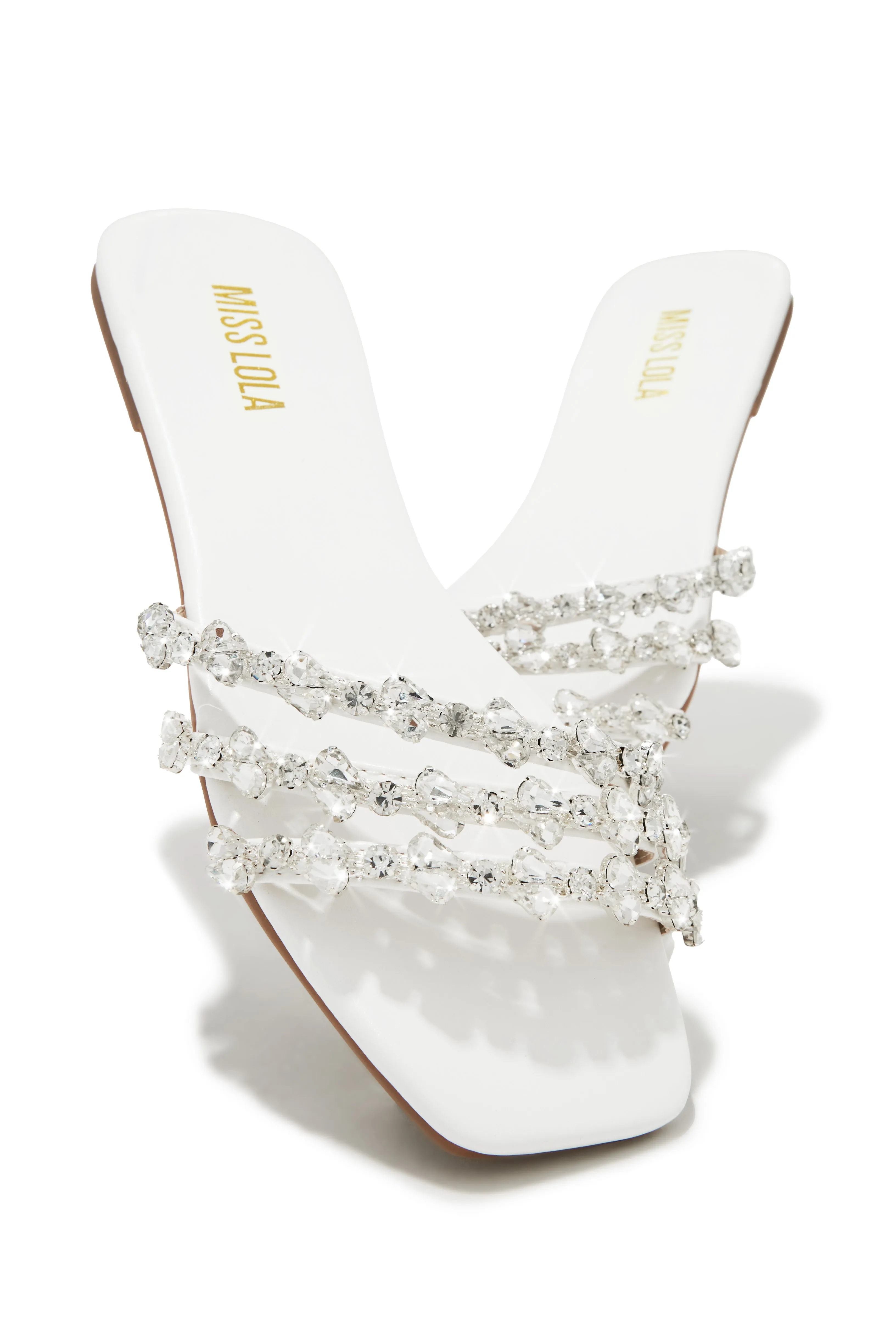 Luxury Trips Embellished Slip On Sandals - White