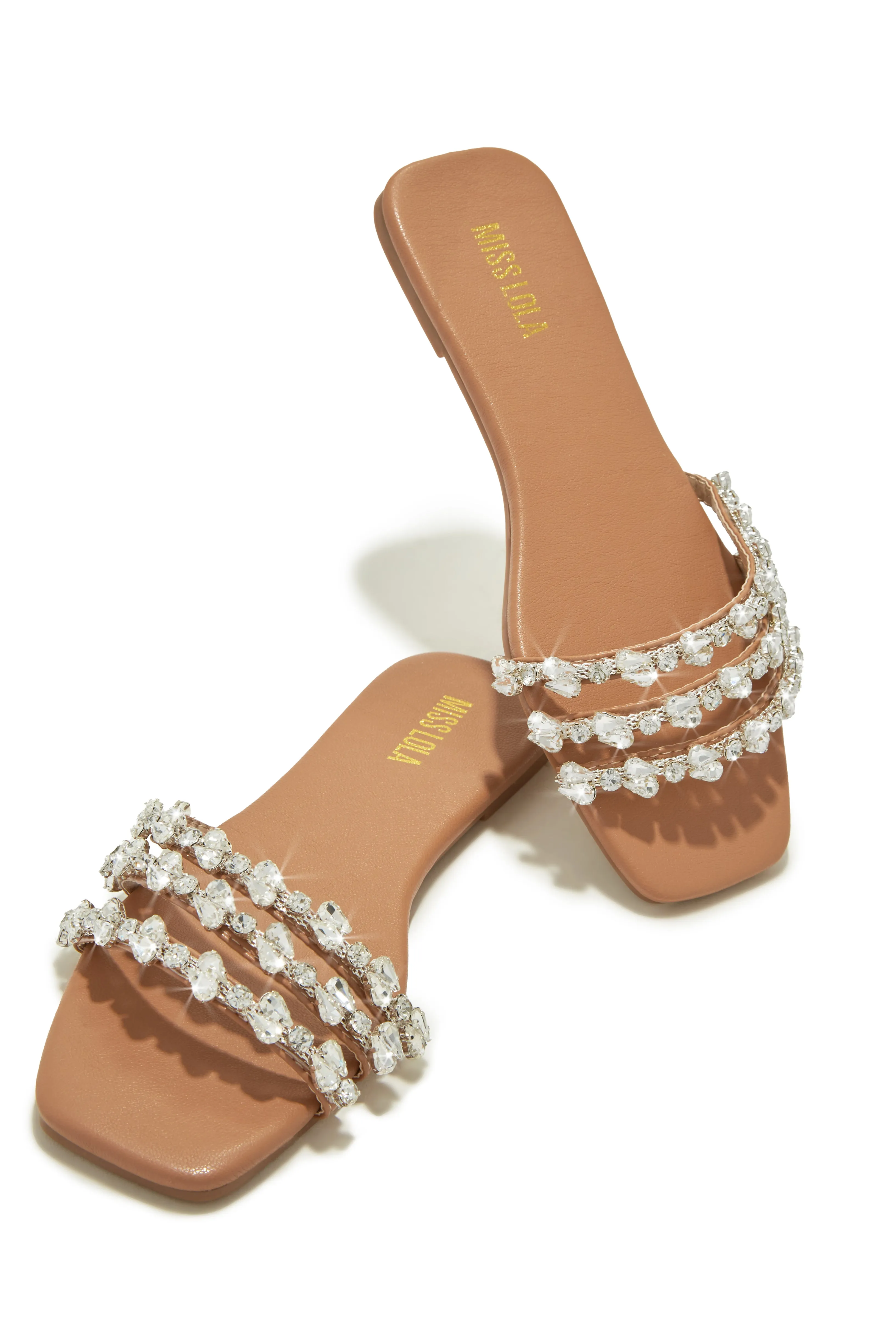 Luxury Trips Embellished Slip On Sandals - White