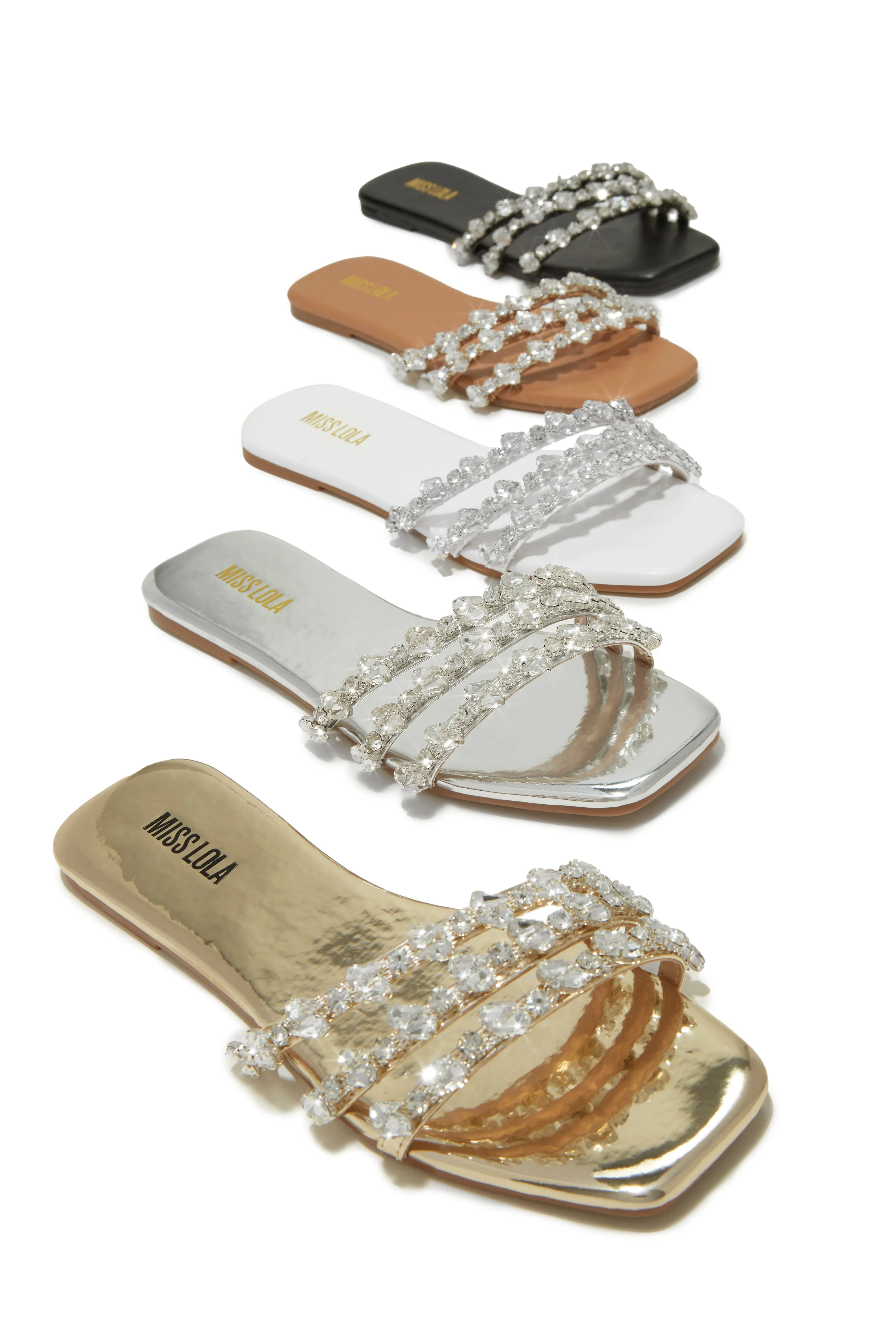 Luxury Trips Embellished Slip On Sandals - White