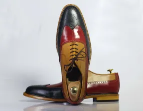 Men’s Handmade Multi Color Wing Tip Brogue Leather Shoes, Men Lace Up Dress Shoes