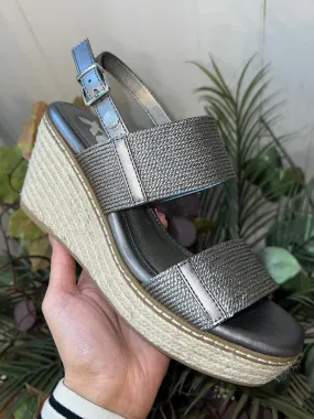 Metallic Woven Wedges - Gunmetal Grey