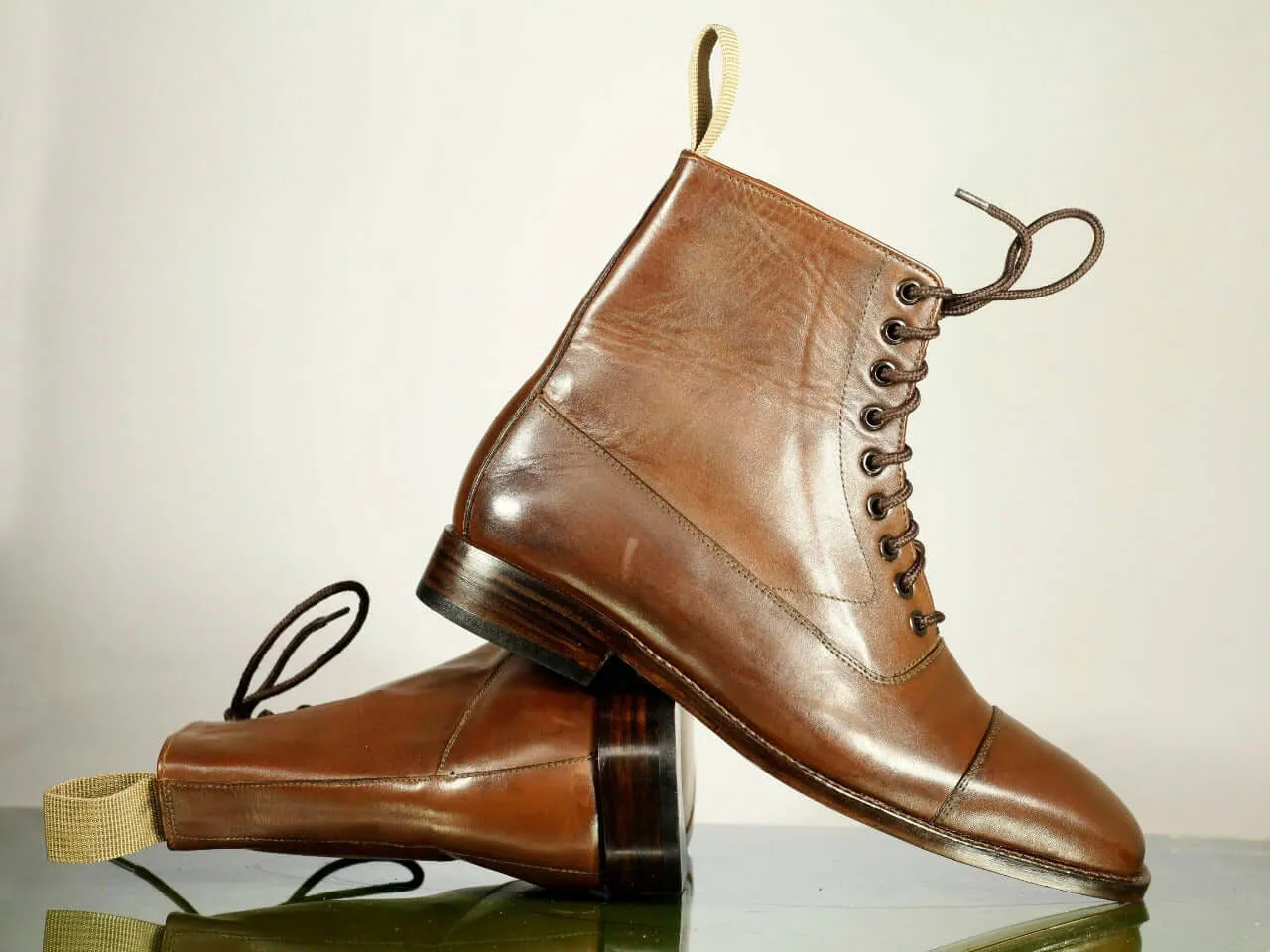 New Handmade Men's Brown Cap Toe Leather Ankle Boots, Men Designer Lace Up Boots