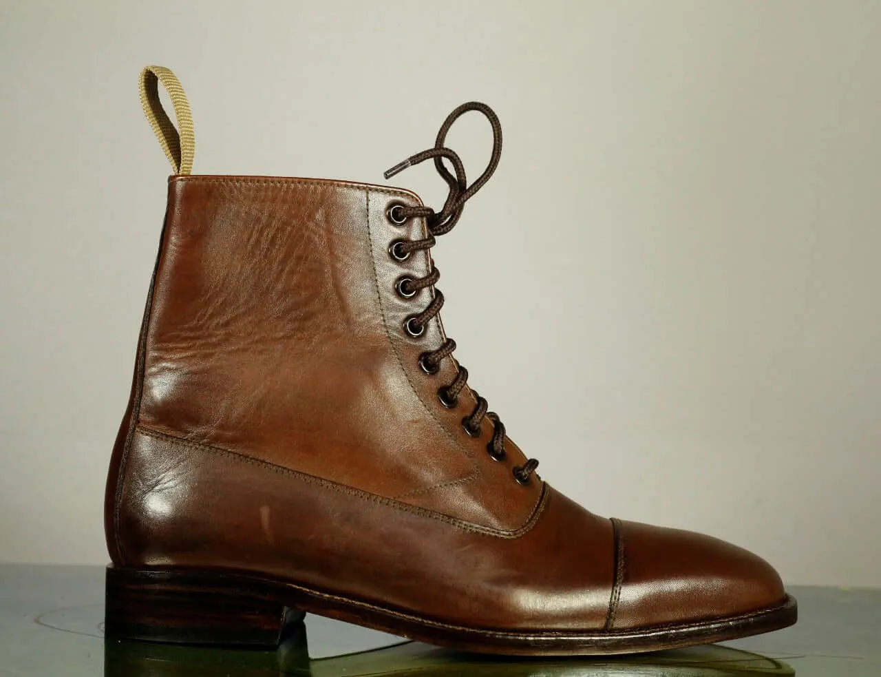 New Handmade Men's Brown Cap Toe Leather Ankle Boots, Men Designer Lace Up Boots