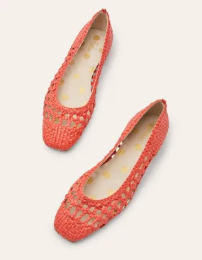 Olive Ballerinas-Red Woven