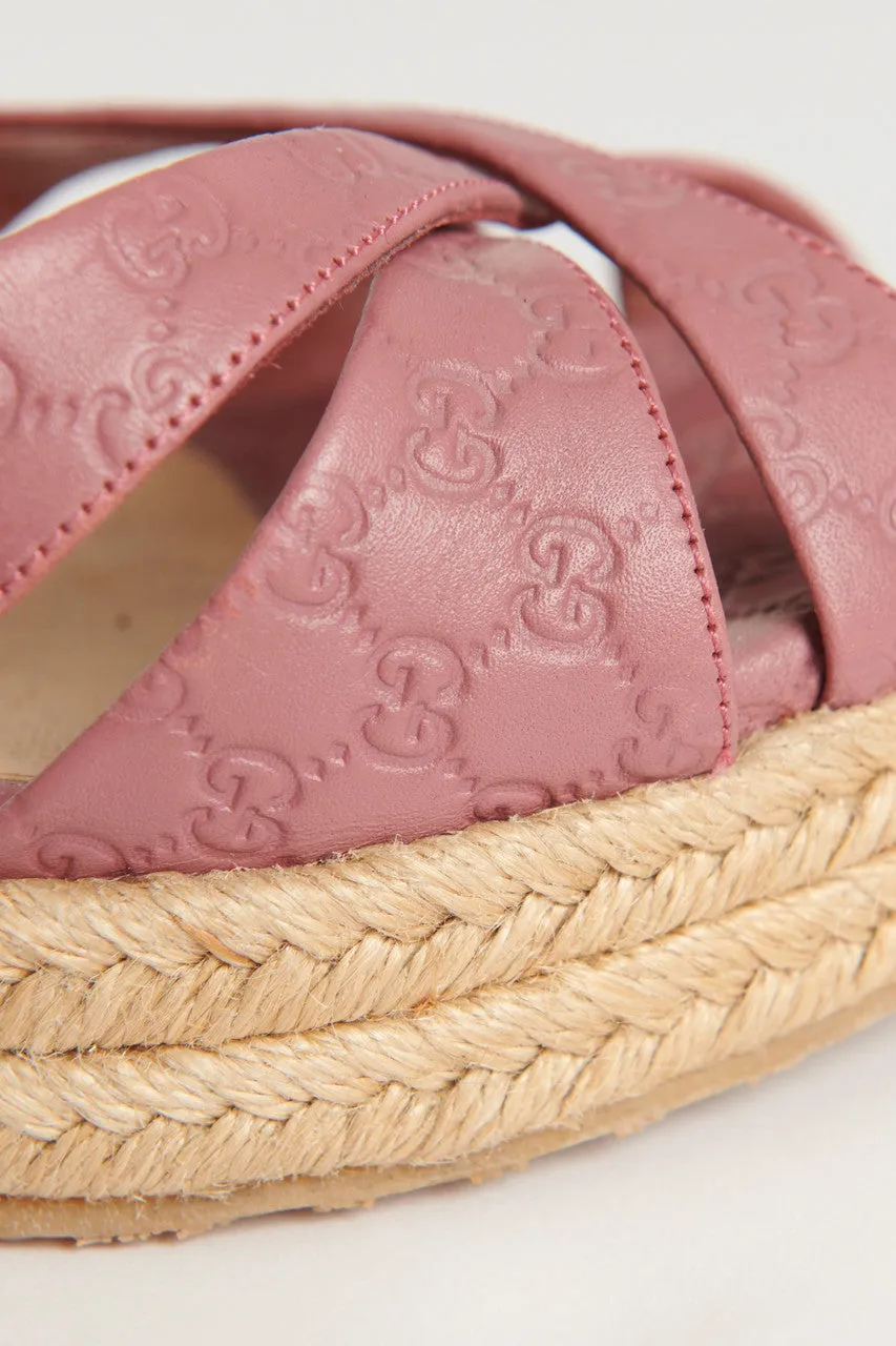 Pink Leather GG Wedge Preowned Espadrilles