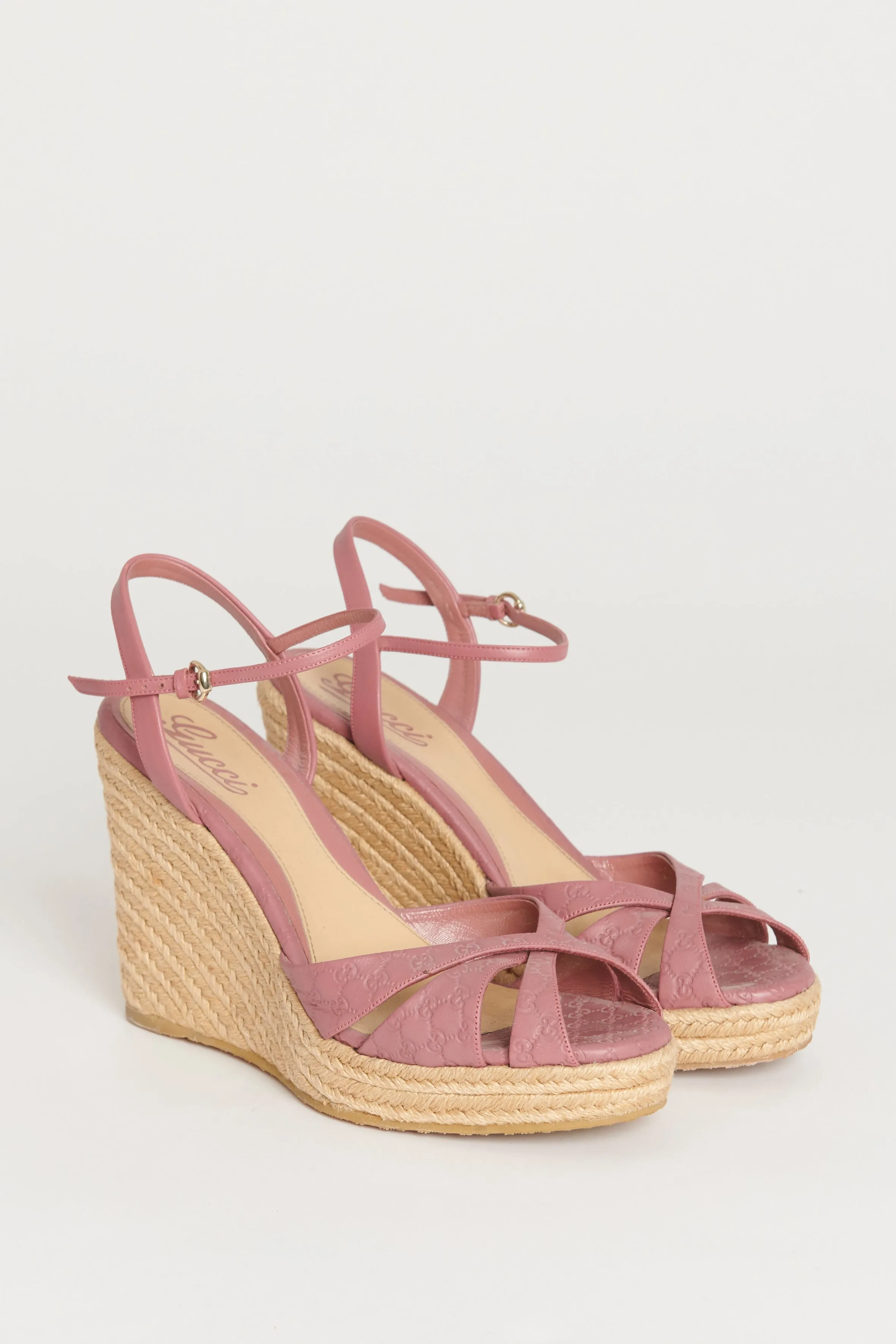 Pink Leather GG Wedge Preowned Espadrilles