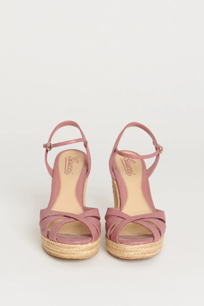 Pink Leather GG Wedge Preowned Espadrilles