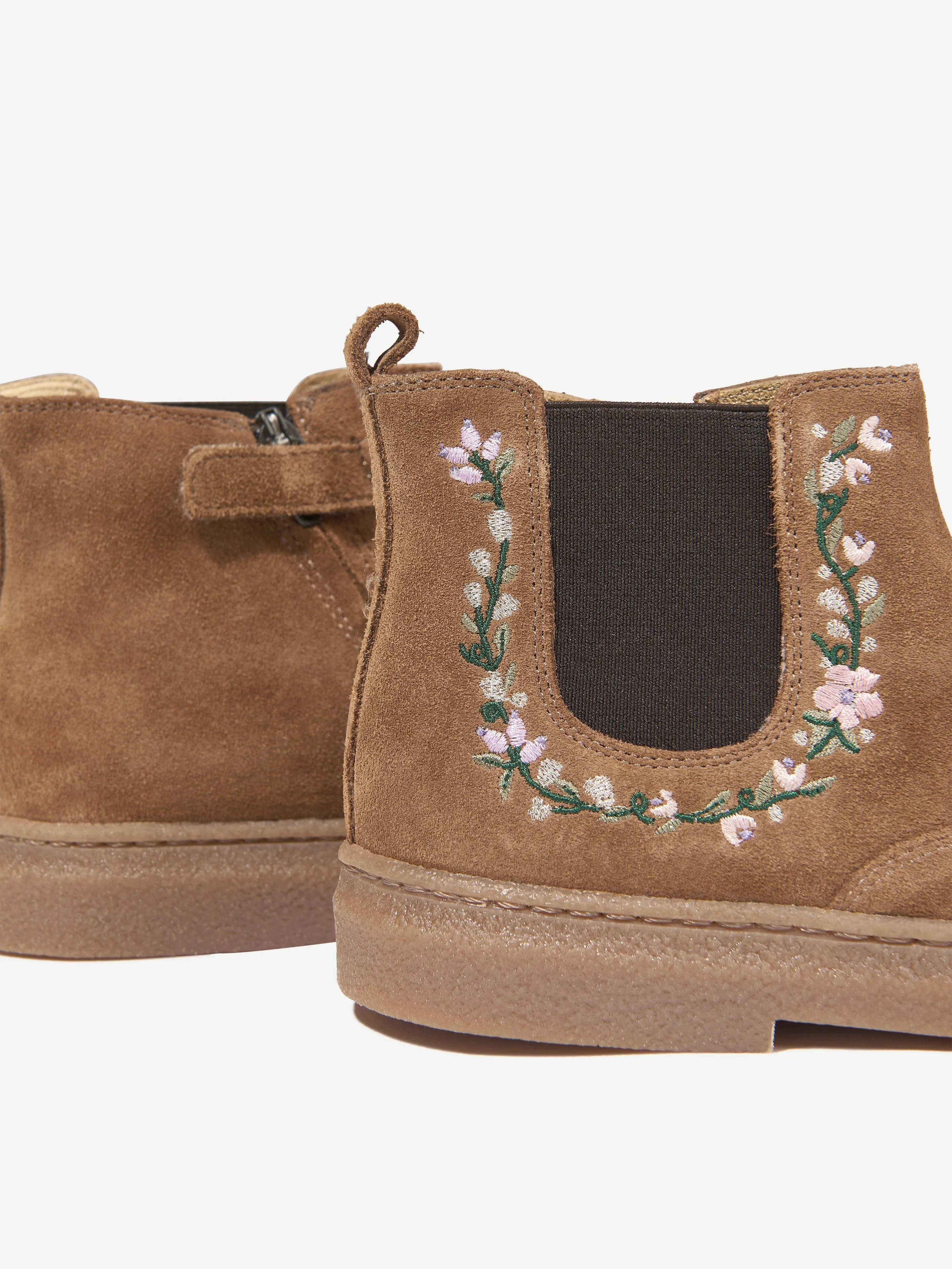 Pom D'Api Girls Suede Trix Jod Brodi Boots in Beige