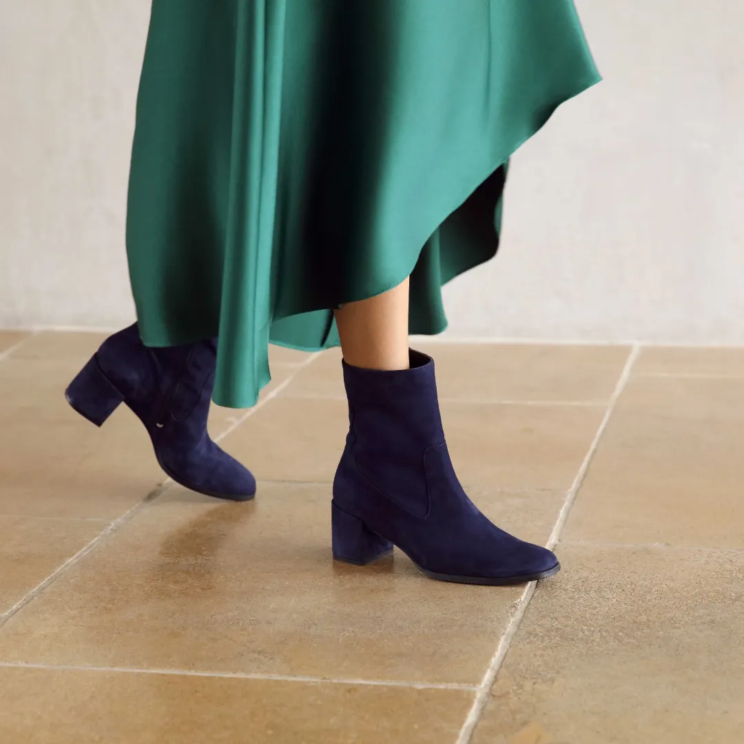 Queenie: Navy Suede Ankle Boots