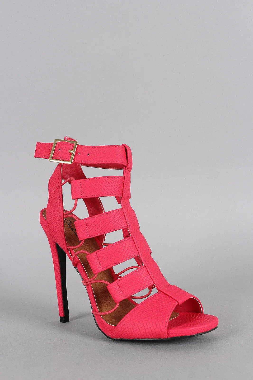 Qupid Neon Snake Caged Open Toe Heel