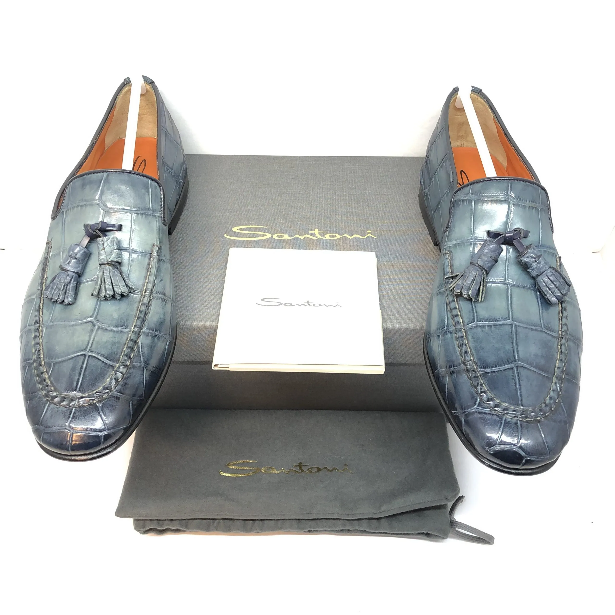 Santoni Blue Alligator Leather Men's Shoes