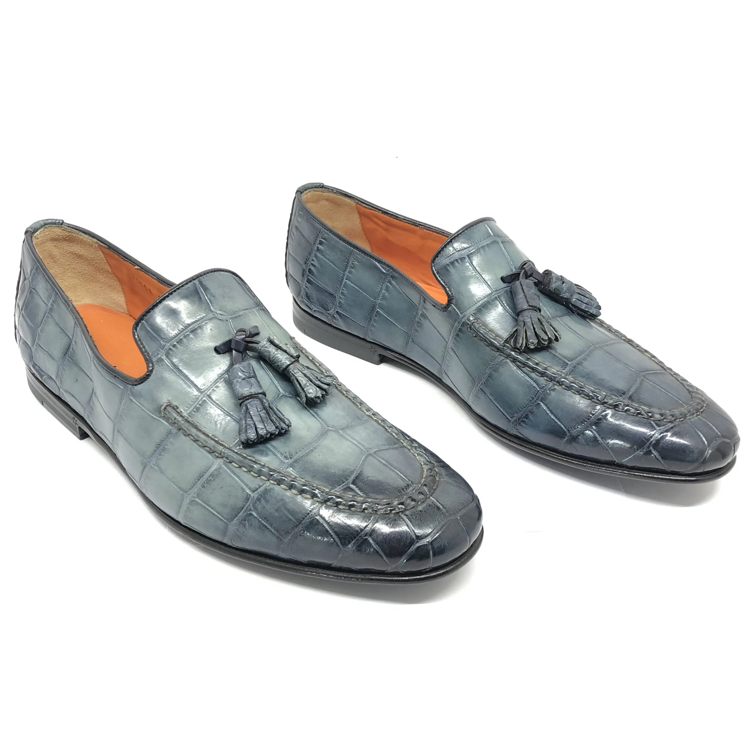 Santoni Blue Alligator Leather Men's Shoes