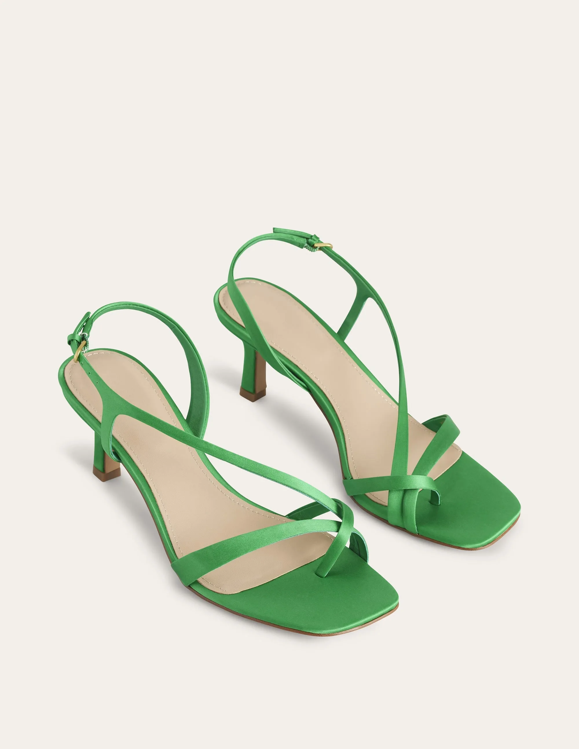 Satin Low-Heeled Sandals-Green Pepper