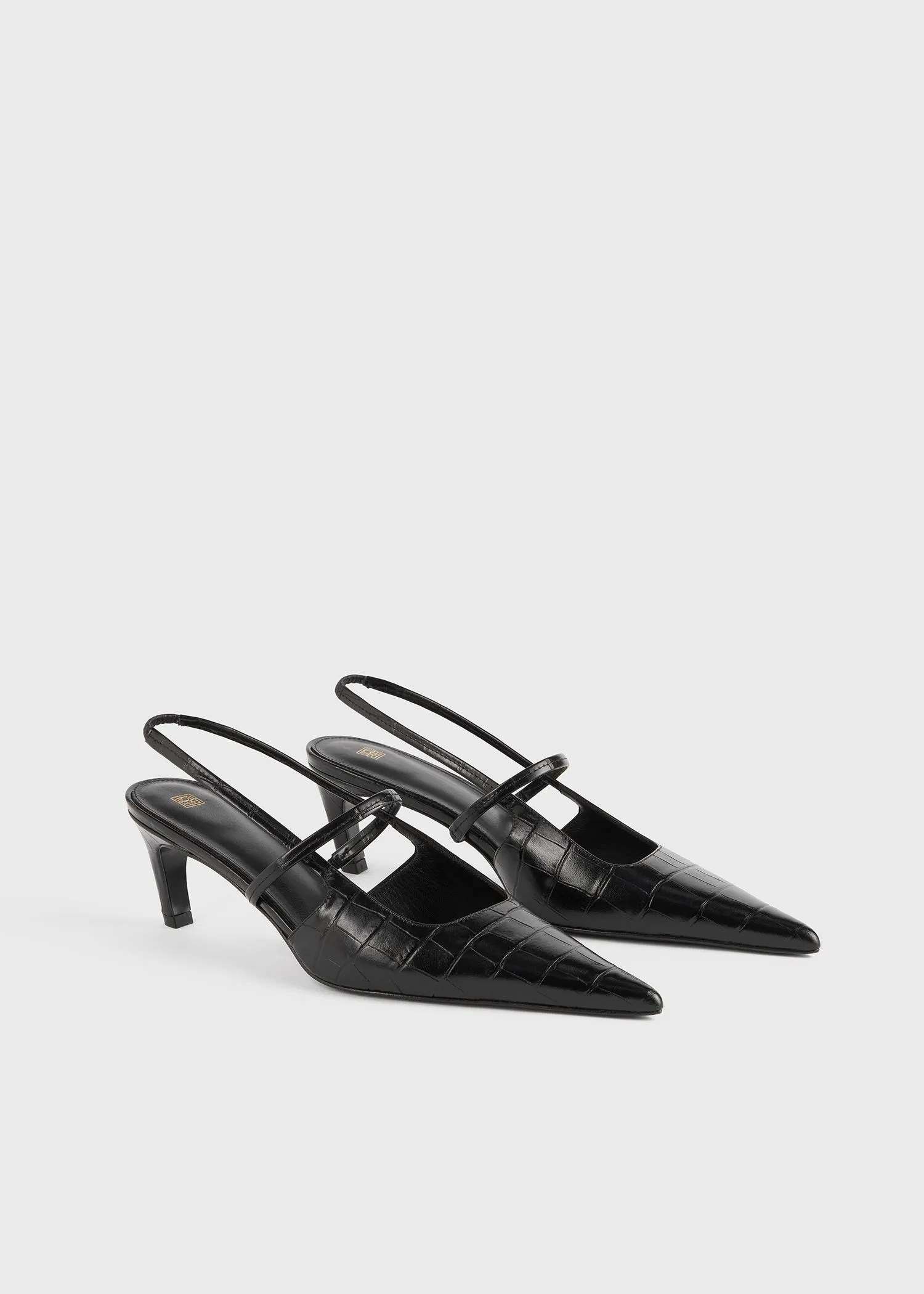 Sharp croco-embossed slingbacks black