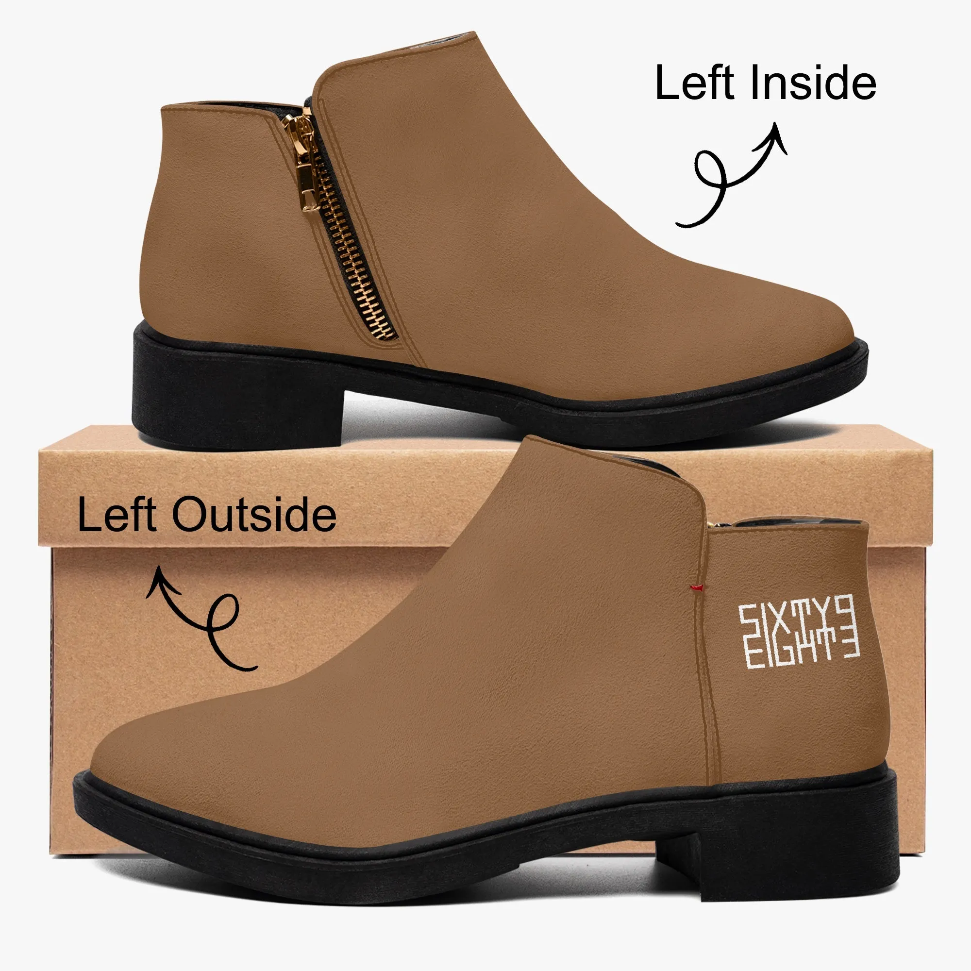 Sixty Eight 93 Logo White Chocolate Brown Suede Zipper Boots