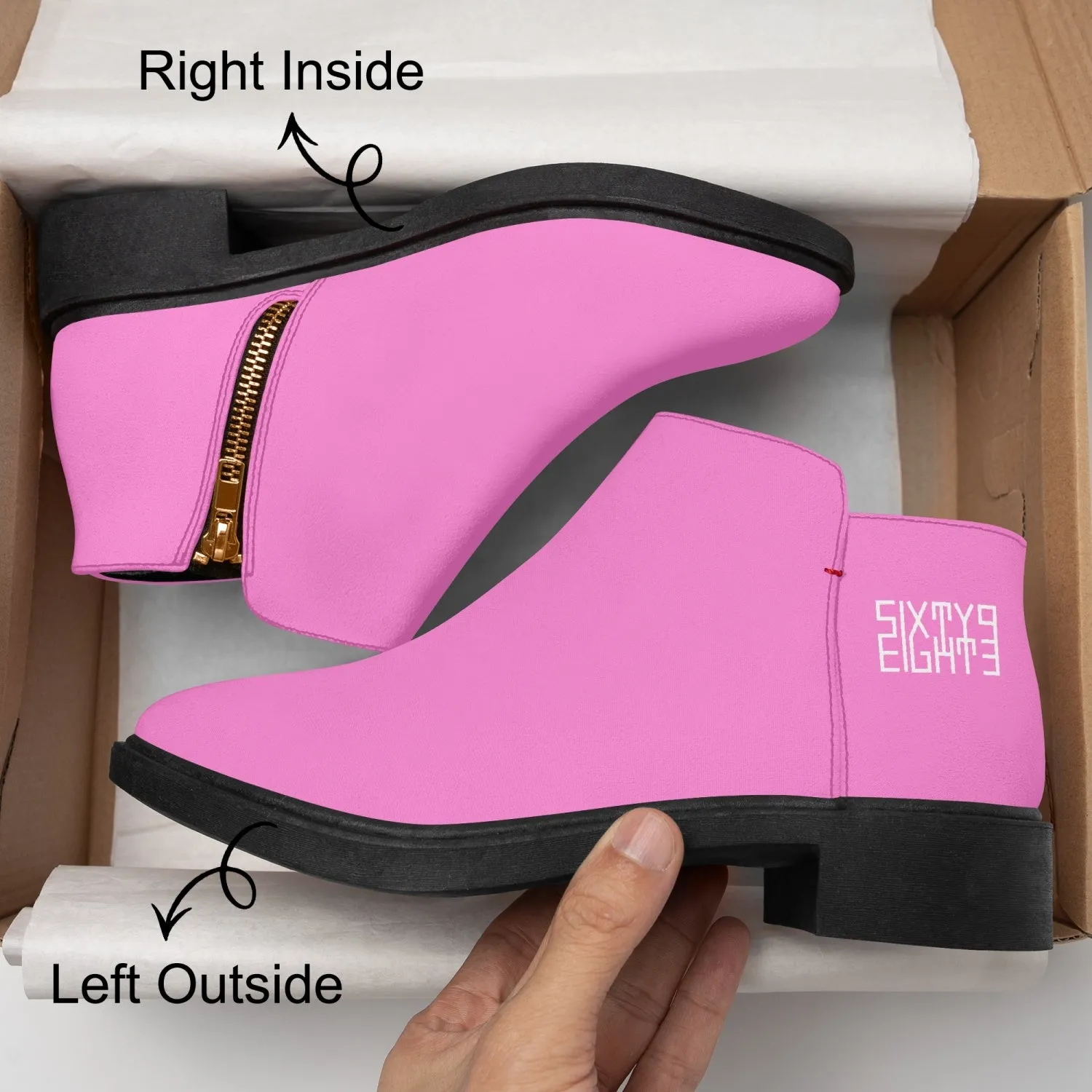 Sixty Eight 93 Logo White Pink Suede Zipper Boots