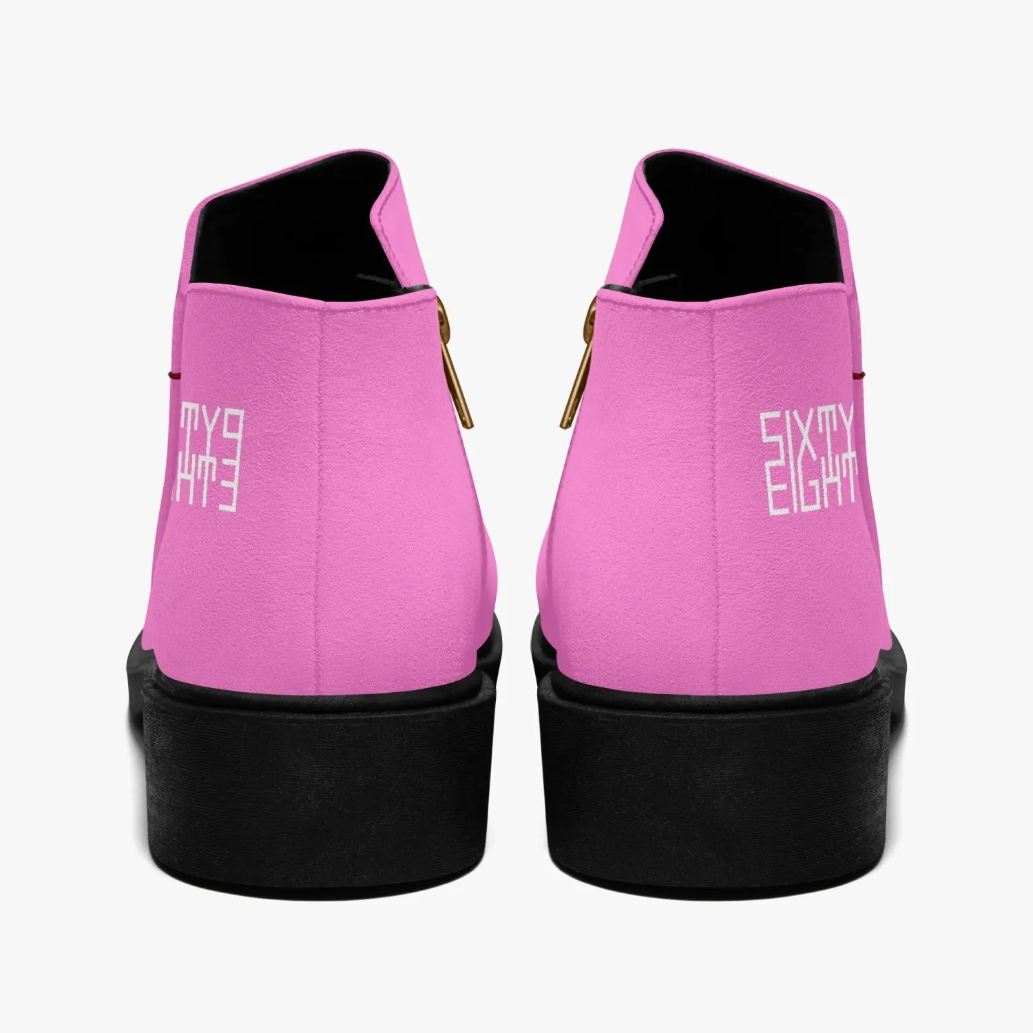 Sixty Eight 93 Logo White Pink Suede Zipper Boots