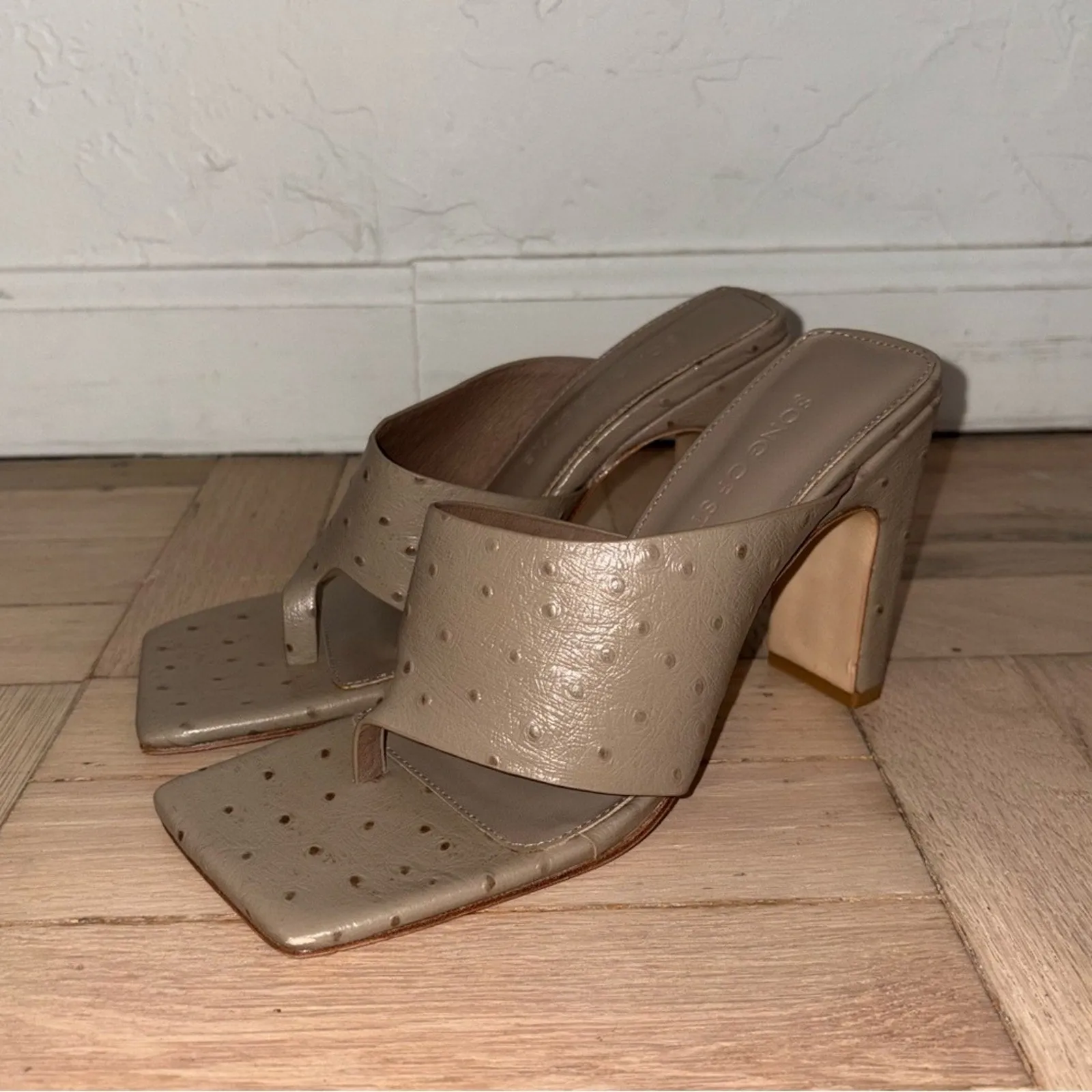 Song of Style x Revolve Geo Leather Ostrich-Embossed Square Toe Heels (W6)