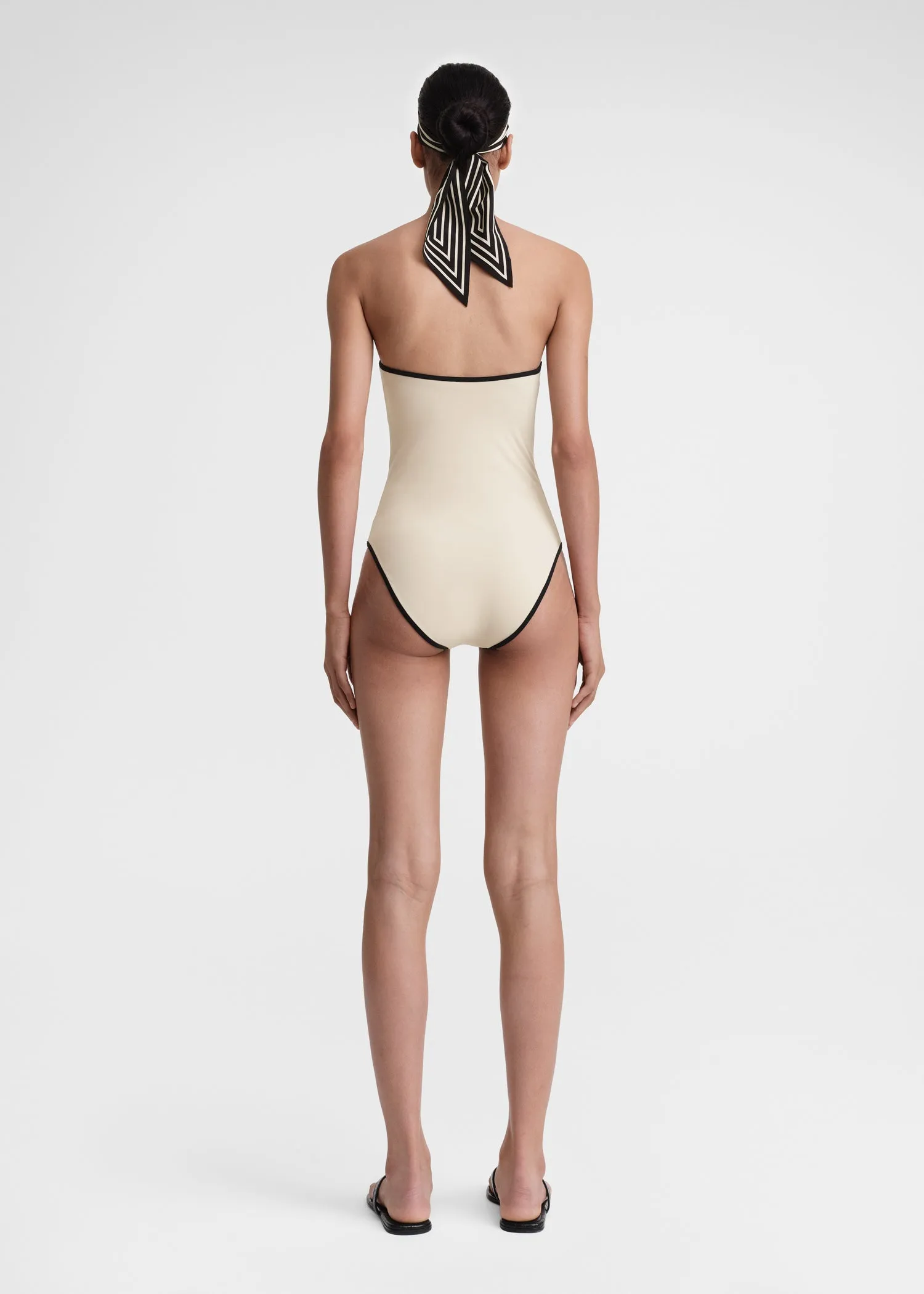 Stripe edge strapless swimsuit light hay