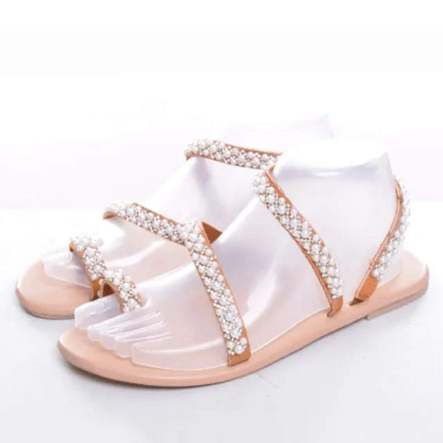 Sweet Luxury Pearls Strap Flat Sandal