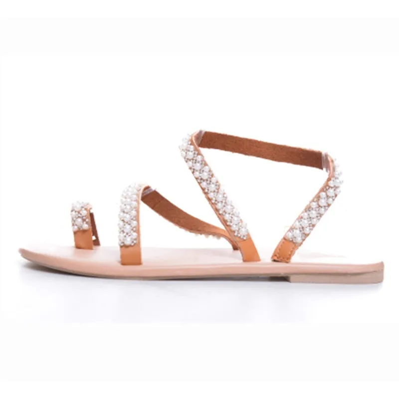 Sweet Luxury Pearls Strap Flat Sandal