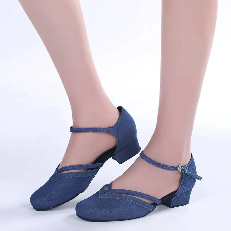 Swing Dance Shoes for Women Closed Toe Low Heel Denim