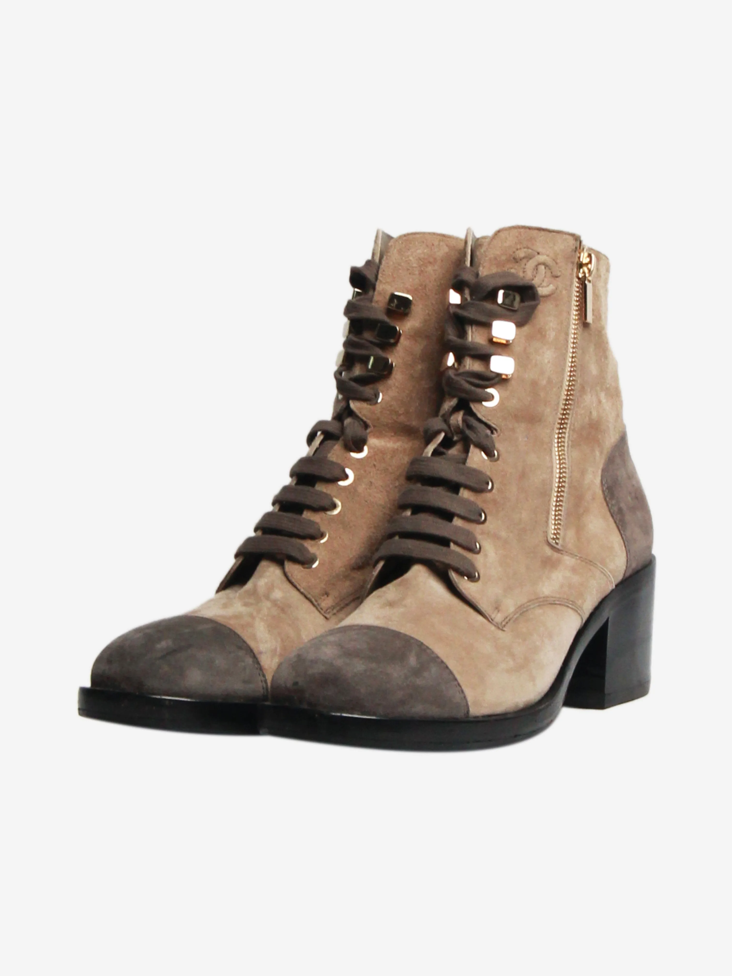 Taupe and grey suede ankle boots - size EU 41