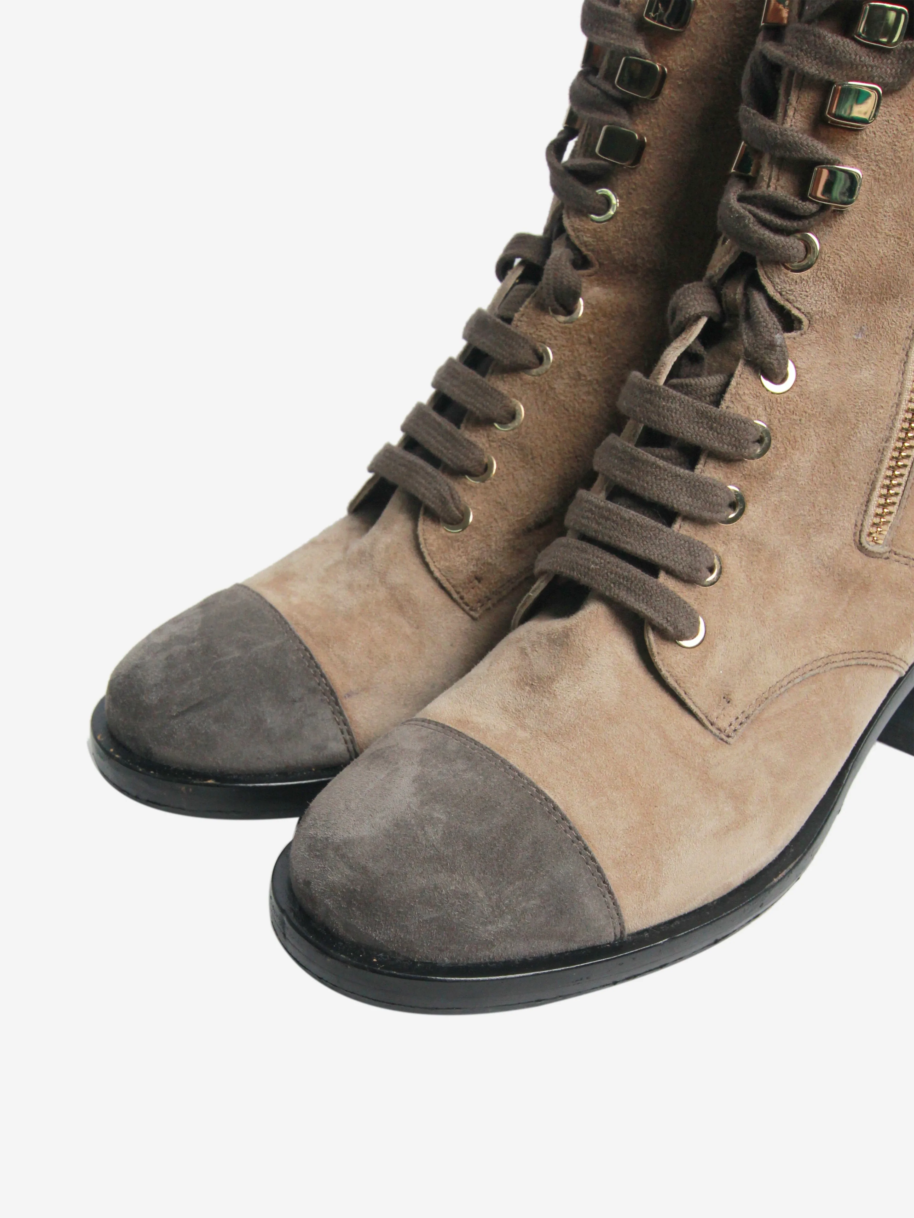 Taupe and grey suede ankle boots - size EU 41