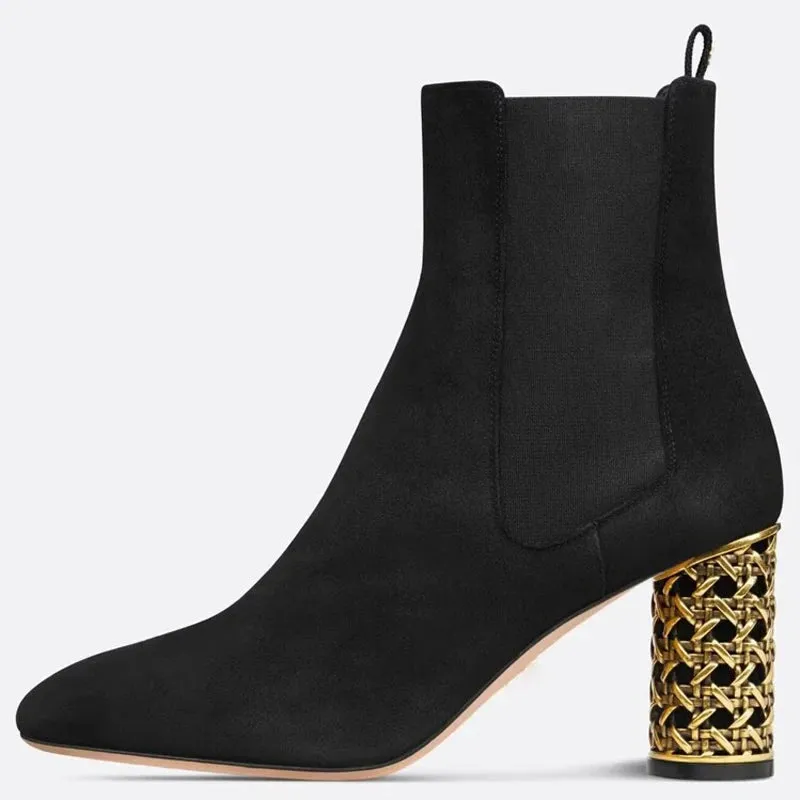 Trend4us Women's Chic Gold Heel Suede Ankle Boots